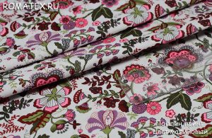 Ткань с рисунком для постельного белья Поплин Русский узор цвет малиновый